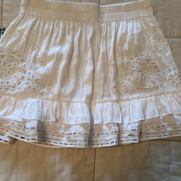 Ramy Brook White Mini Skirt with Eyelet and Leather Accents Size L - Picture 3 of 5